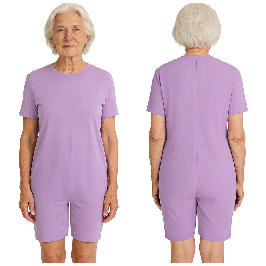 S-3XL Unisex Adaptive Romper: Anti-Strip Back Zipper Jumpsuit, Easy Care Short Sleeve for Elderly & Special Needs