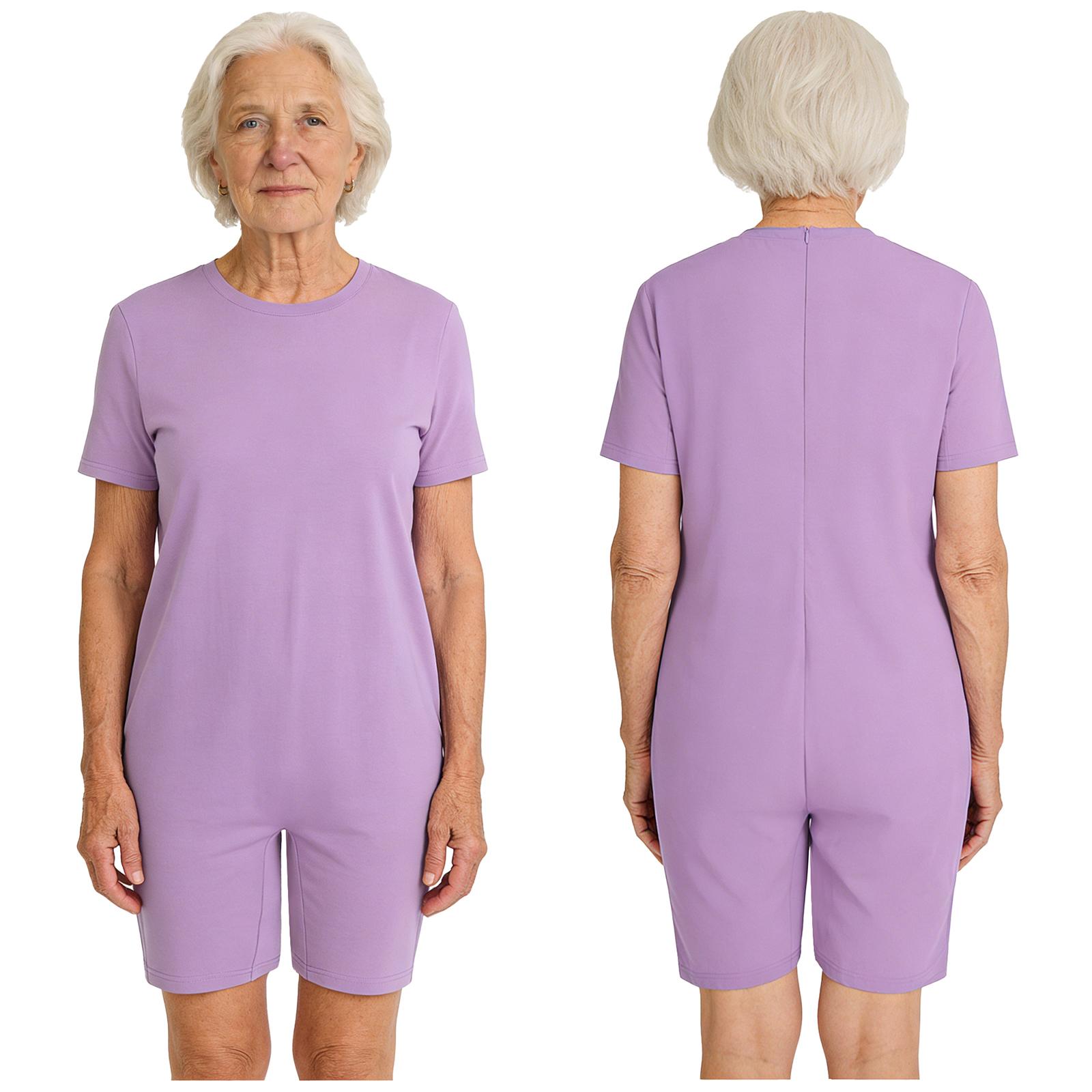 

Адаптивне рішення S-3XL на весь день для дорослих: Унісекс боді проти сповзання із задньою блискавкою, коротким рукавом для комфорту та безпеки XXL лавандовий