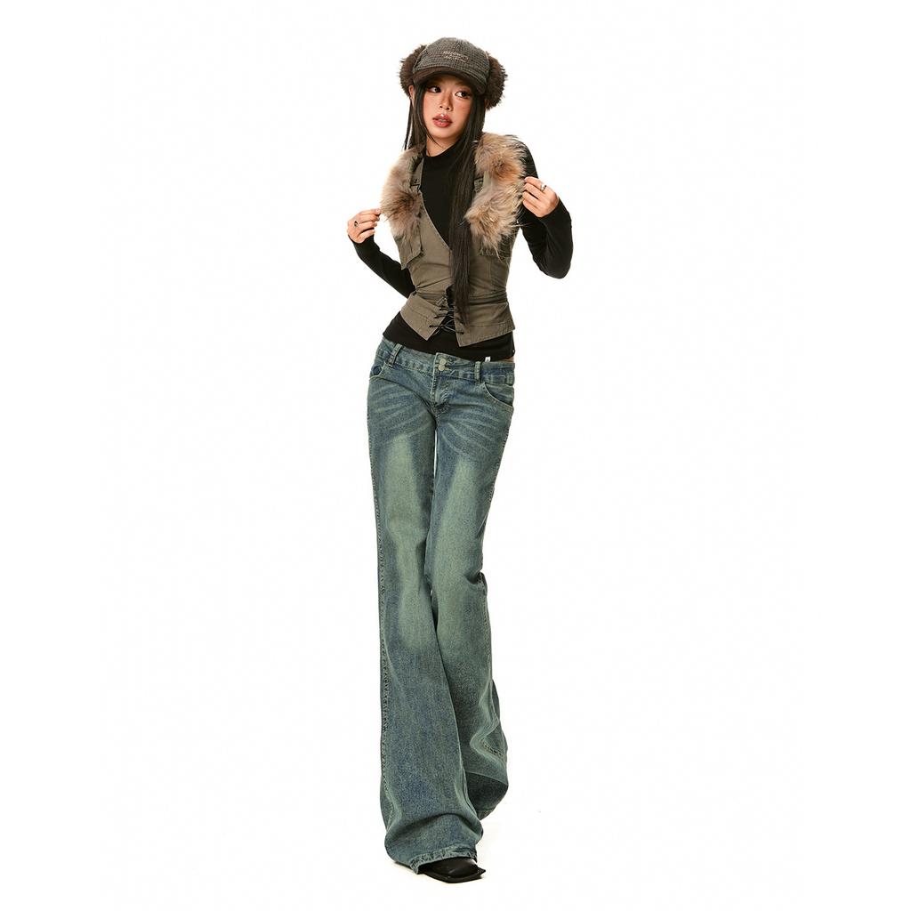 American retro micro-pull jeans new design sense Spice girl slim and thin according to spring pattern