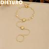 DIEYURO 316L Stainless Steel Luxury Golden Sun Zircon Thin Chain Finger Ring Bracelet for Women Fashion Hand Chain Jewelry Gift
