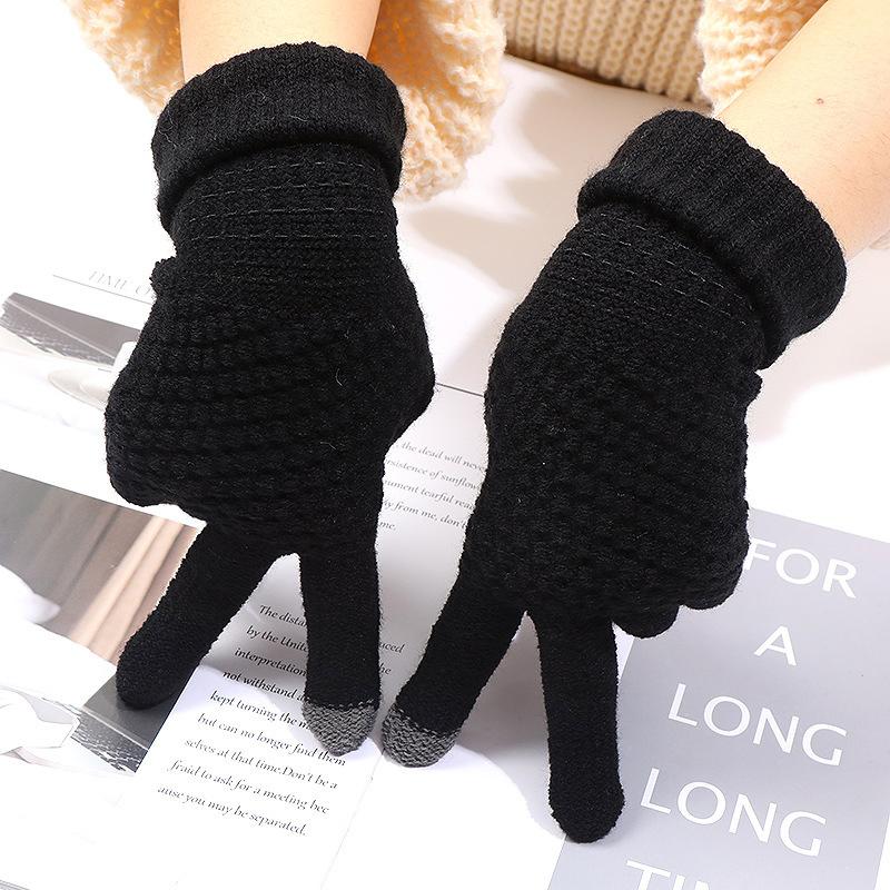 Autumn And Winter Touch Screen Gloves Knitted Jacquard Thick Warm Finger Men And Women Foldable Non-Slip Gloves