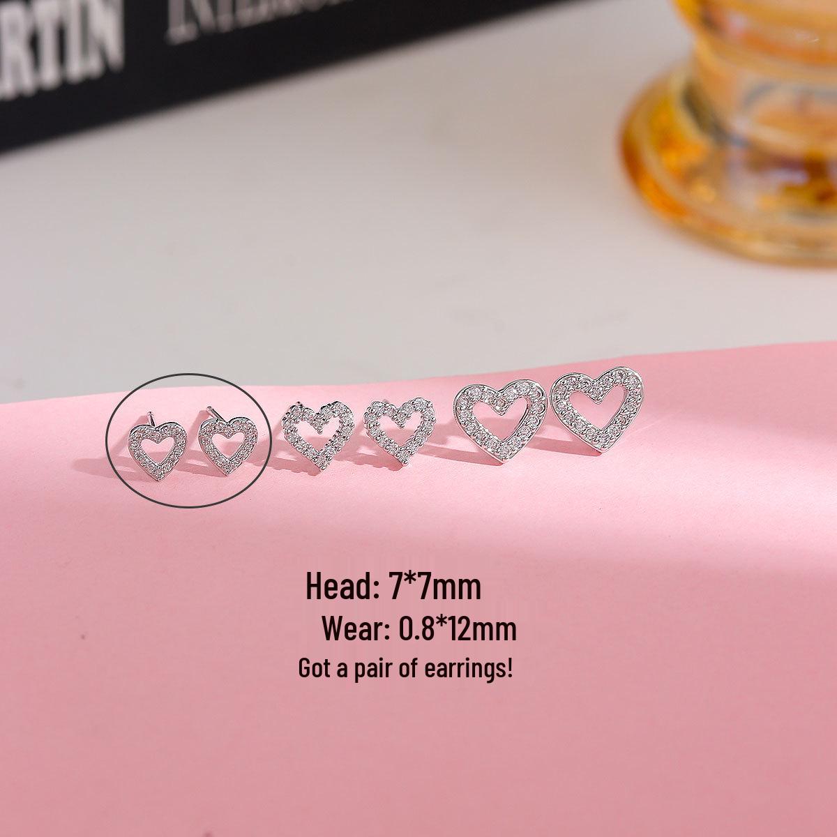 Copper-Plated Gold 925 Silver Heart Earrings with Cubic Zirconia Durable Gold Plated