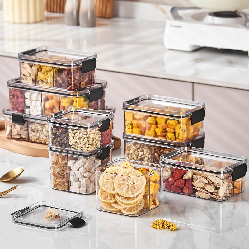 Floral Tea Box: Airtight 460ml Plastic Container with Four Compartments for Fresh, Food-Grade Storage.