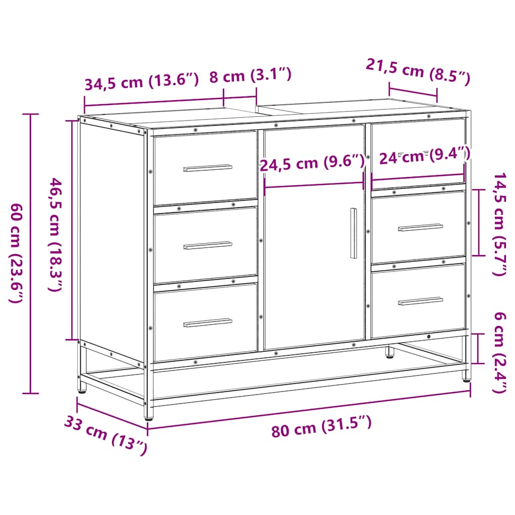 Washbasin Cabinet in Sonoma Oak 80 x 33 x 60 cm Particleboard