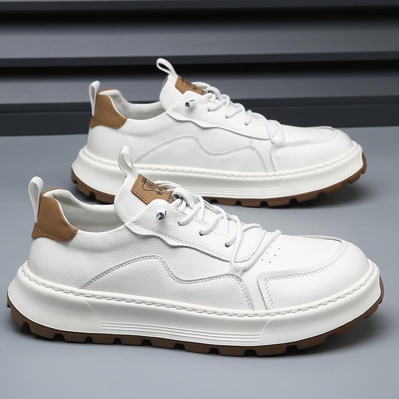 Fashion Fashion Casual Cow Leather Casual Sneakers for Men Spring Autumn New Designer Board Shoes Male Lace Solid Color Zapatos Hombre