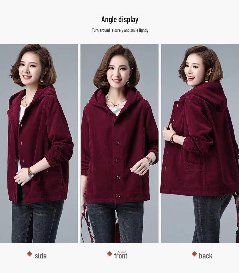 2023 Women's Korean Style Loose-Fit Corduroy Jacket with Velvet, Available In Plus Sizes for Spring, Autumn, and Winter.