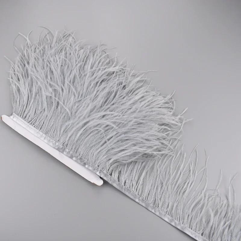 Feather1Meter Ostrich Feathers on Ribbon Tape 10-15CM White Feather Tassel Fringe Trim Boa Sewing Trimmings Clothes Accessoires Mariage