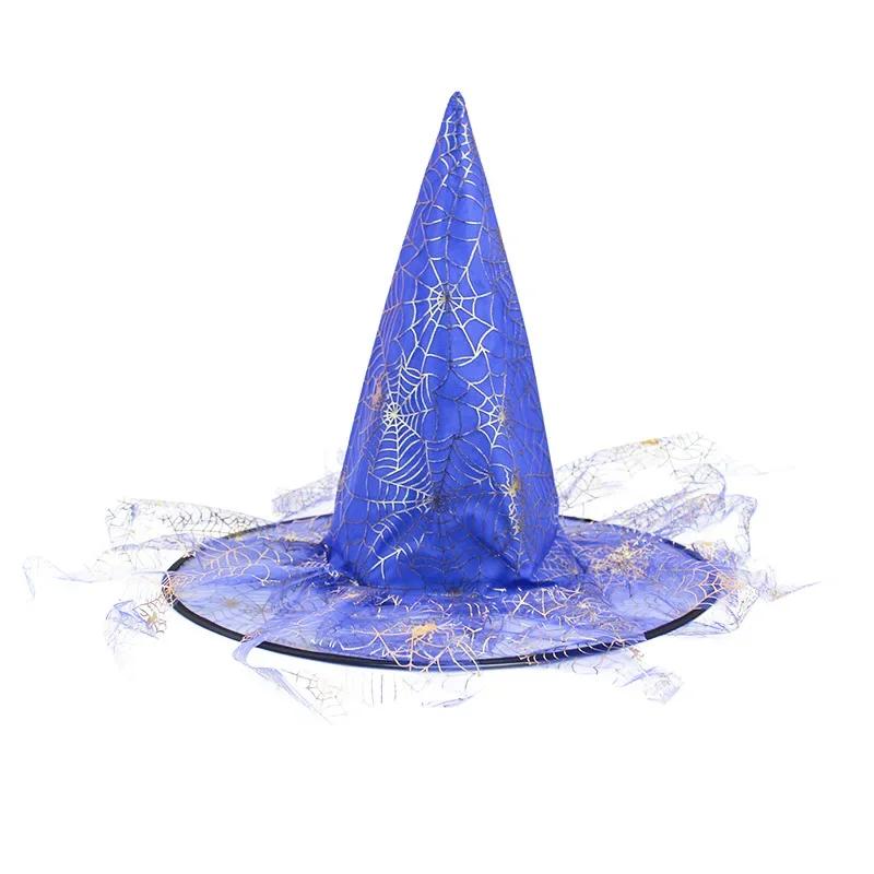Halloween Witch Hats With Spider Web Veil For Women Costume Party Hats Wizard Hat Magican Halloween Headdress Party Caps Favors