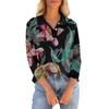 Women's 3/4 Sleeve T Shirts Summer V Neck Button Down Shirts Collared Casual Printed Loose Fit Tops