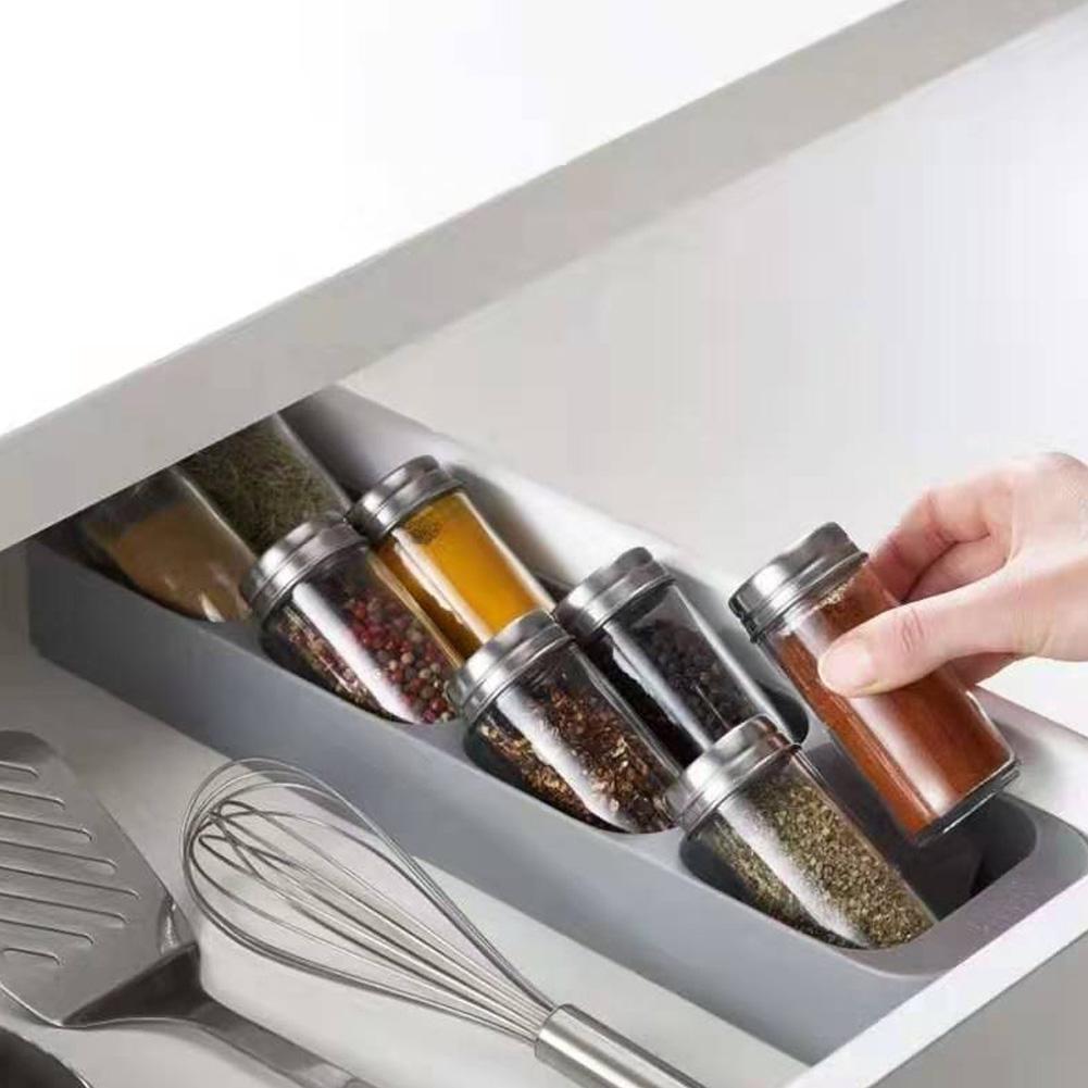 

Drawer Cabinet Spice Jar Bottle Storage Box 8 Grids Organizer Holder Hosehould Kitchen Supplies