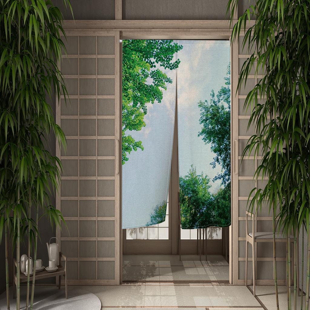 Secluded Forest landscape Door Curtain Linen Curtain Bedroom Living Room Home Decor Doorway for Kitchen Entrance Half Curtain