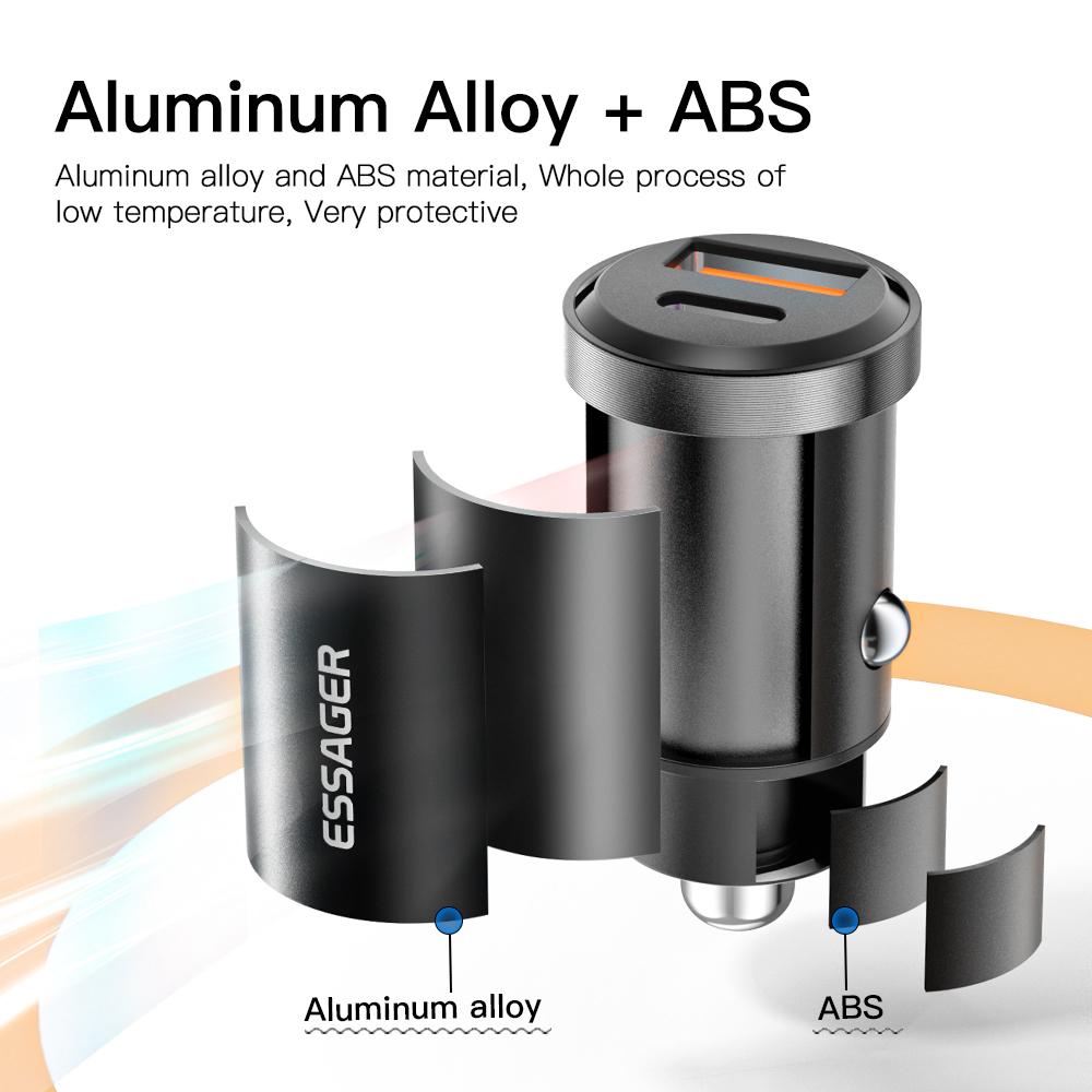 Essager Încărcător auto Usb 30W Încărcare rapidă4.0 Qc Pd 3.0 Scp 5A Usb tip C Încărcare rapidă auto pentru Iphone 14 13 Huawei Samsung Xiaomi