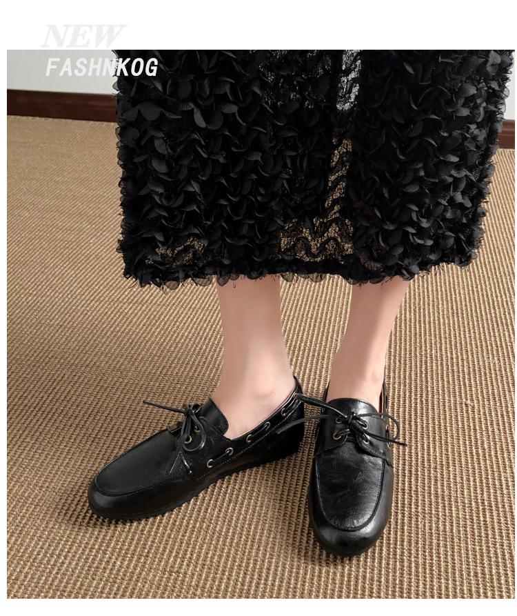 Available: Women's British Style Retro Round Toe Leather Loafers - Simple, Commuter Flat Lace-Up Shoes