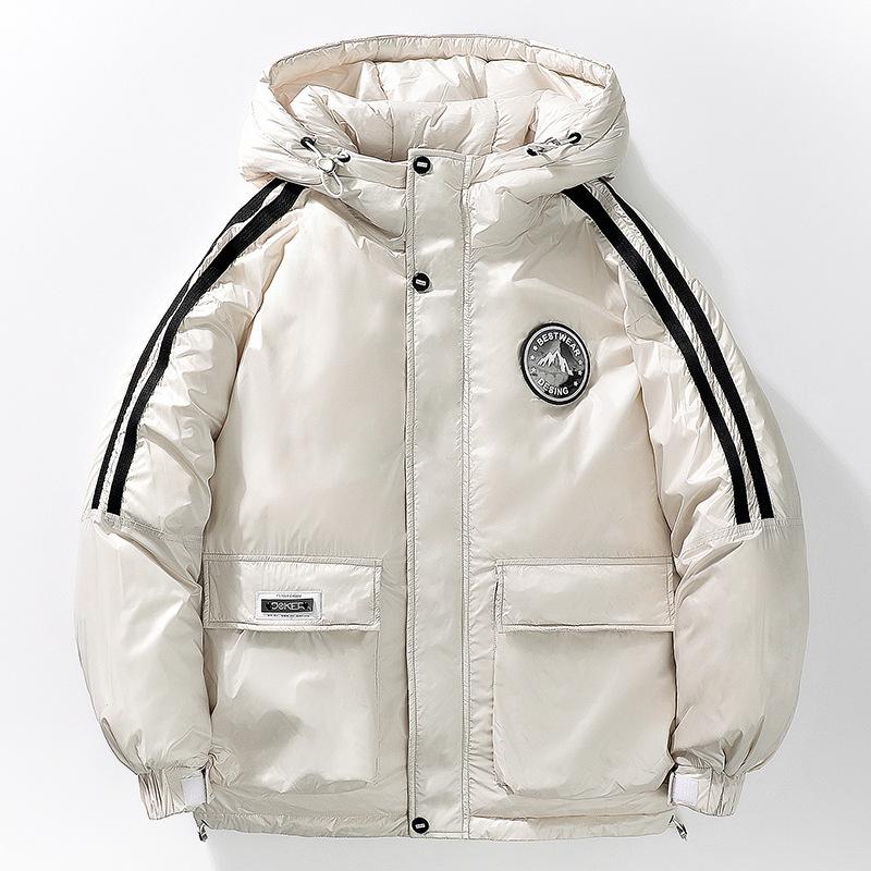 

Мужской зимний пуховик свободного кроя, короткий, зимняя одежда, утолщенный, теплый, модный брендовый, красивый, зимний пуховик с капюшоном на белом утином пуху XL белый