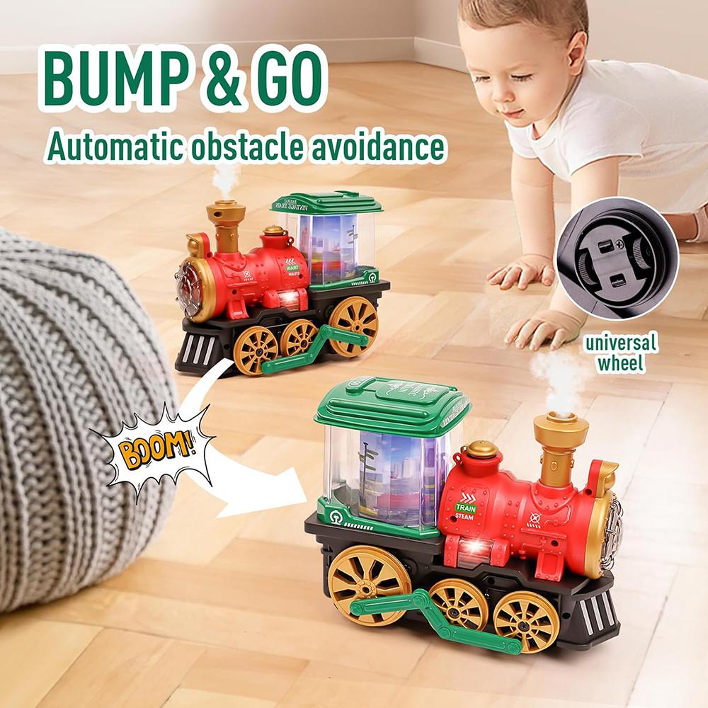 360 Rotation Electric Steam Train Toy with Steam Locomotive, Smoke, Light, Sound