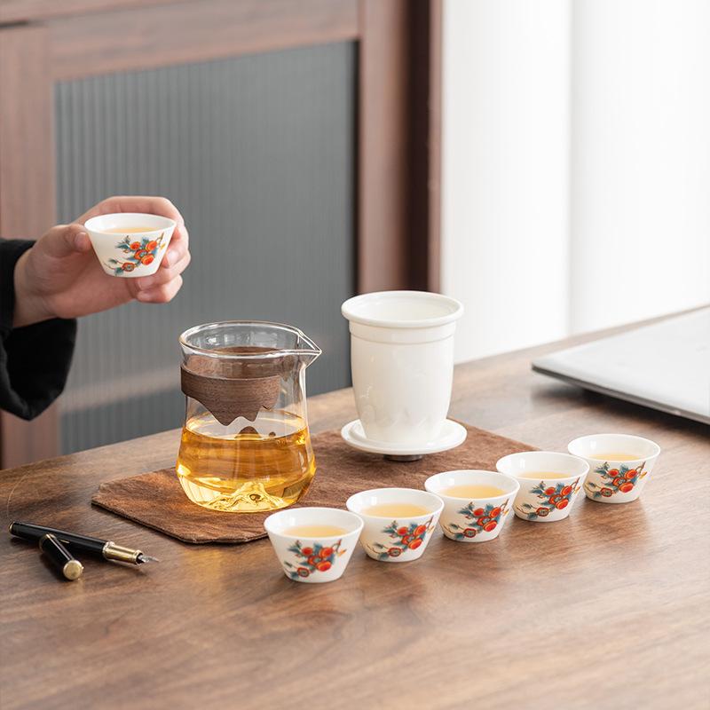 Jade porcelain travel tea set, a pot of six cups set, gifts for the company's business annual meeting, gifts for leaders, teachers, and fathers
