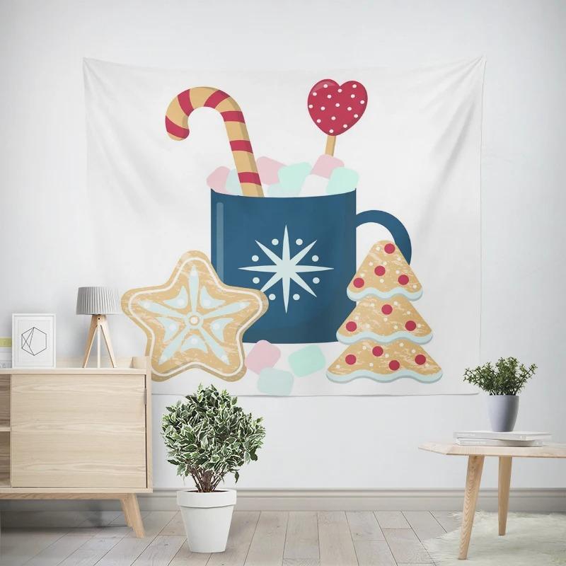 Christmas New Year Candy Coffee Pattern Living Room Bedroom Decorative Tapestry