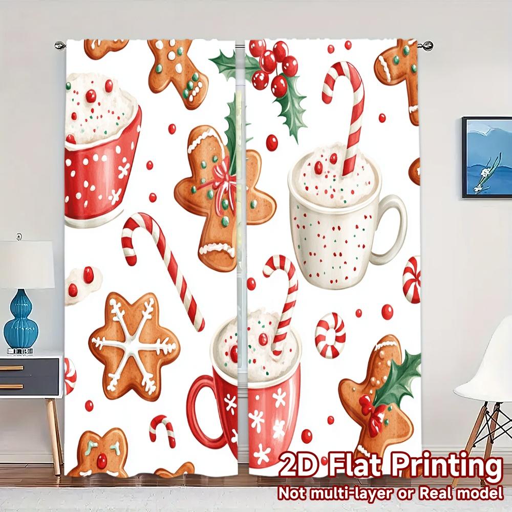 

2pcs,Curtains Christmas Cookies Hot Chocolate Candy Modern Curtain Modern Polyester Curtains Decorations For Home Use for 52.50×116.00 CM 2pcs