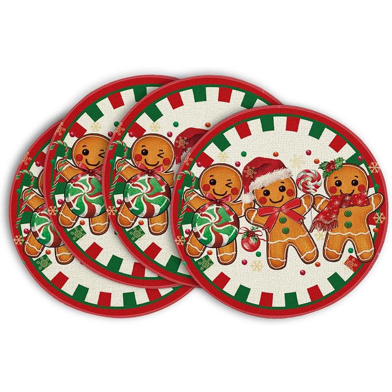 Festive Style Christmas Round Placemats - 4-Piece Set for Holiday Table Decor