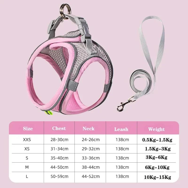 

Dog Harness Leash Set for Small Dogs French Bulldog Chihuahua Pug Outdoor Walking Lead Leash Adjustable Puppy Cat Harness Vest XXS рожевий