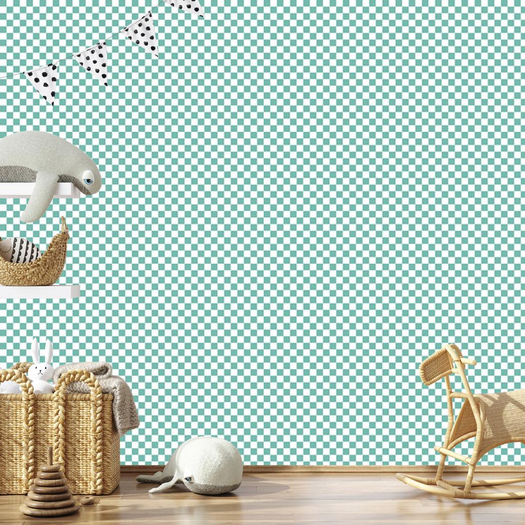 Mint and white checkerboard wallpaper for living room and bedroom 50x1000