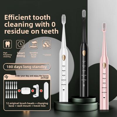 Zahnbürste mit weichen Borsten, Zahnseide, Wiederaufladbar, Vollautomatisch, Universelle elektrische Zahnbürste für Erwachsene und Kinder, Ultraschall.