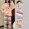 Thickened Warm Autumn Winter Pyjamas Long-Sleeved Trousers Female Coral Velvet Cartoon Bear Two-Piece Homewear Girl