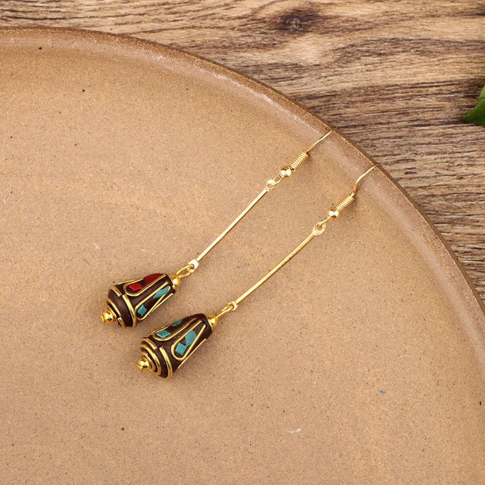 Vintage Nepal Inlaid Exotic Style Earrings with Simple Handmade