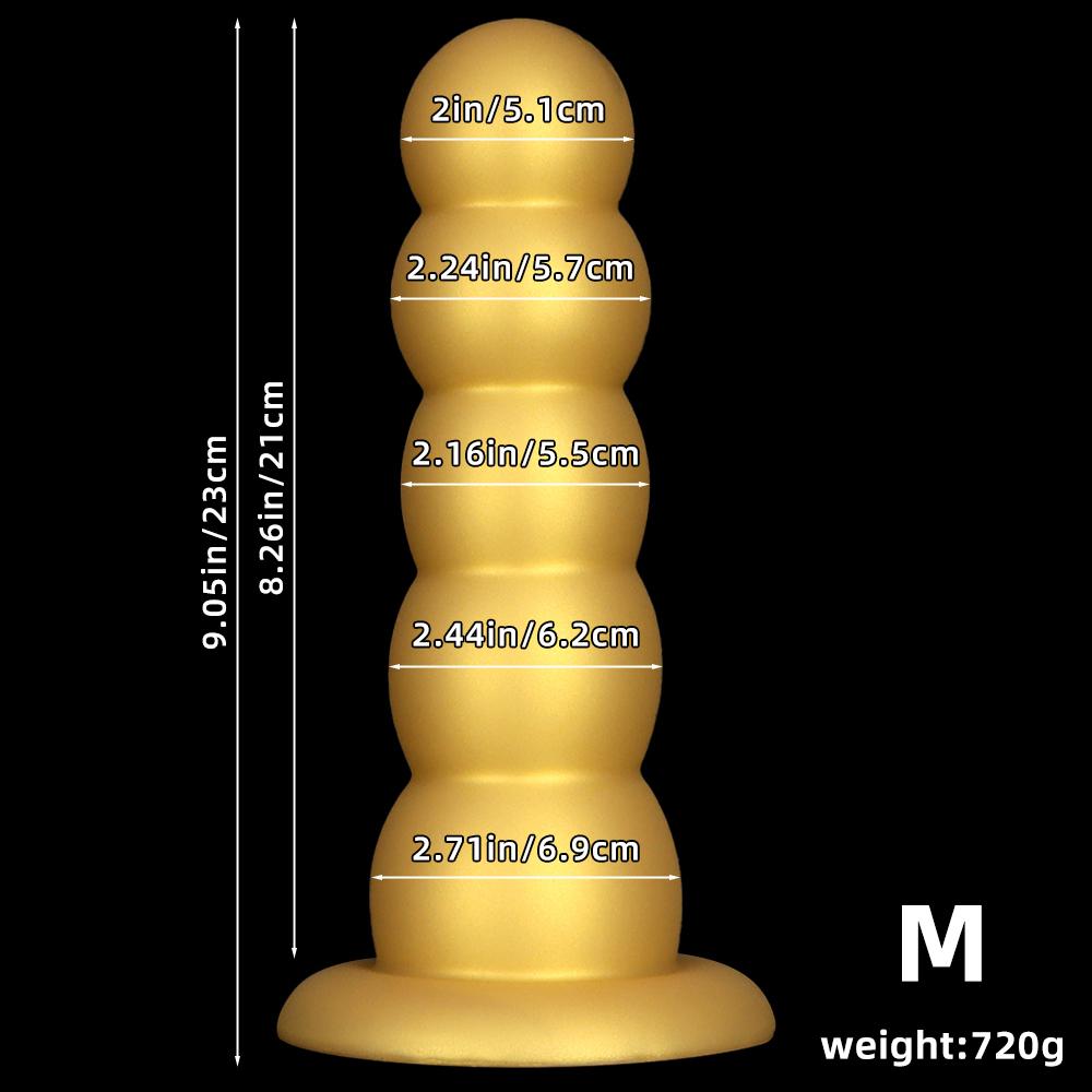Gold Silicone Soft Bead Anal Plug Extra Large 5-Bead Dilator for Men & Women Prostate Massager Butt Plug Dildo Adult Sex Toy