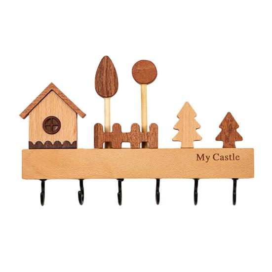 Rustic Wood Key Hanger Hanger with Decorative Wall Mounted 6 Hooks Entrance Key Hanger for Keys