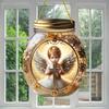Mason Jar Hangings Decor, Elegant Angel Ornament, Cross Sign, Classic Fairy Tale Style, Golden & White Acrylic Decor,Fairy Tale Theme, Angel Decor,