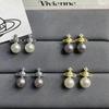 Vivienne Westwood Two-Way Detachable Saturn Pearl Earrings - Women's Light Luxury Layered Fashion Studs