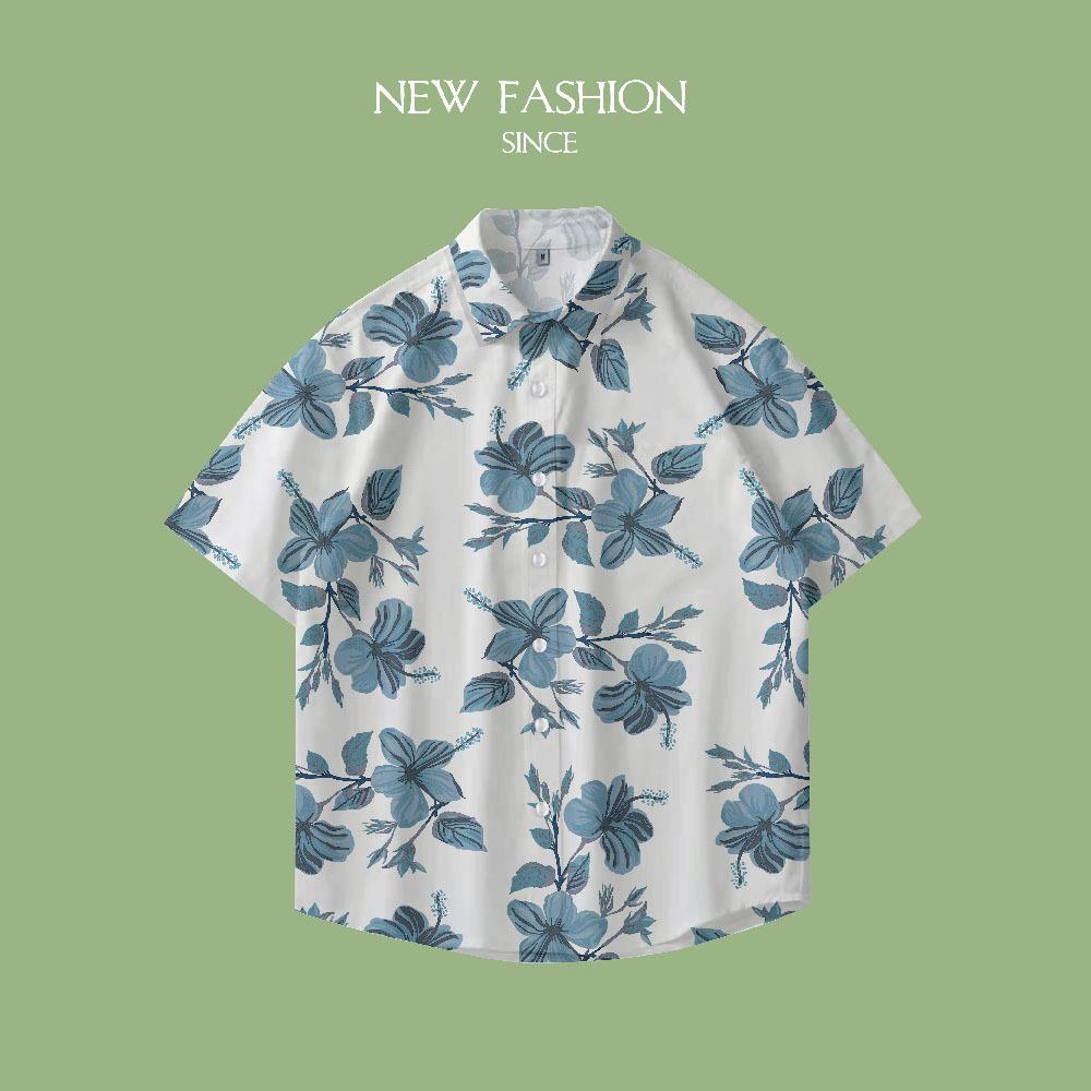 Ins Fashion Men'S Casual Short Sleeve Shirt Men'S Hawaiian Vacation Trend Jacket