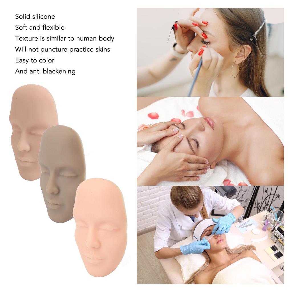 3pcs 5D Tattoo Practice Skin Head Silicone Realistic Semi Permanent Microblading Tattoo Training Facial Skin for Makeup