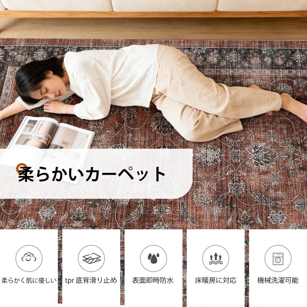 HiChiclife Persian-style Rug, 120x160cm (approx. 1.5 tatami mats), Soft Imitation Cashmere, Washable, Stylish Rug, Wear-Resistant, Non-Slip, Hot Carpe
