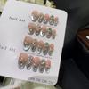 10pcs High End Cat Eye Full Rhinestone Handmade French Tip Short Coffin Fake Nails