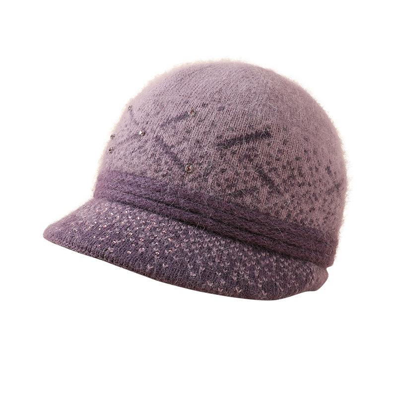 Middle-aged Hat Women's Warm Fleece Thickened Cold-proof Hat Mother's Outdoor Versatile Ear Protector Knitted Wool Hat