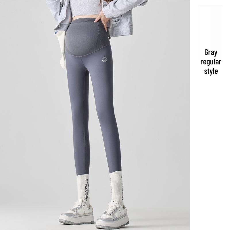 Colanți de maternitate cu căptușeală de lână, model rechin, gri închis - Suport abdominal și ridicare șolduri, pentru toamnă/iarnă, pantaloni de yoga pentru sarcină