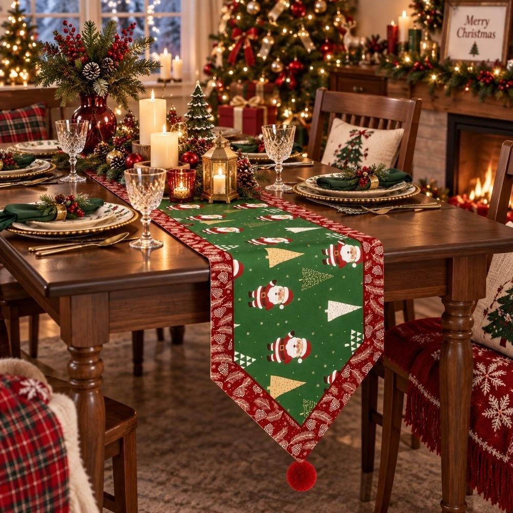Santa Claus Christmas Table Flag Tree Xmas Tablecloth Christmas Table Runner Dining Table