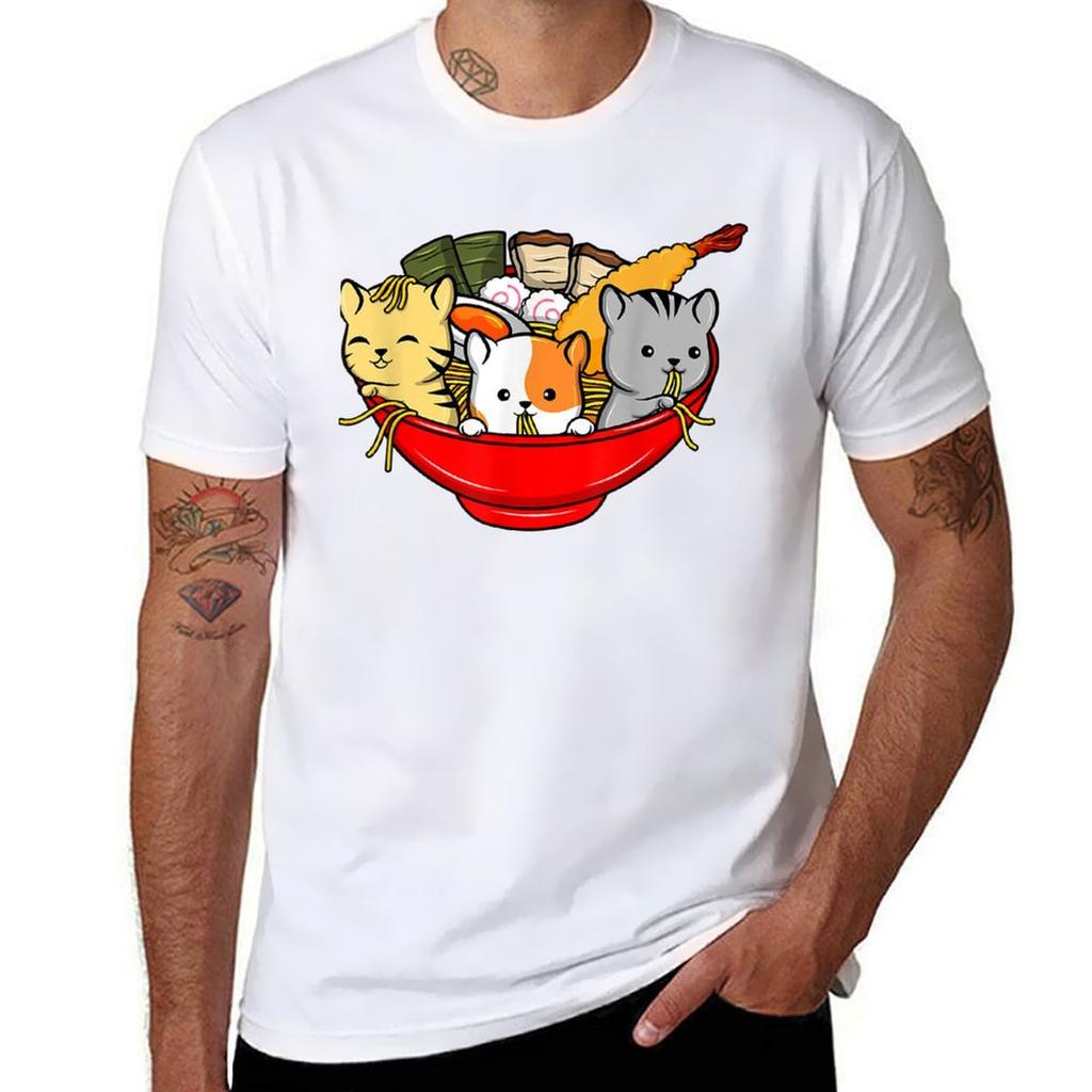 Cute Kawaii Cat Raunisex Bowl T Shirt Japanese Anime Kitten Tee Tshirt Ultra Soft Breathable Tee Top