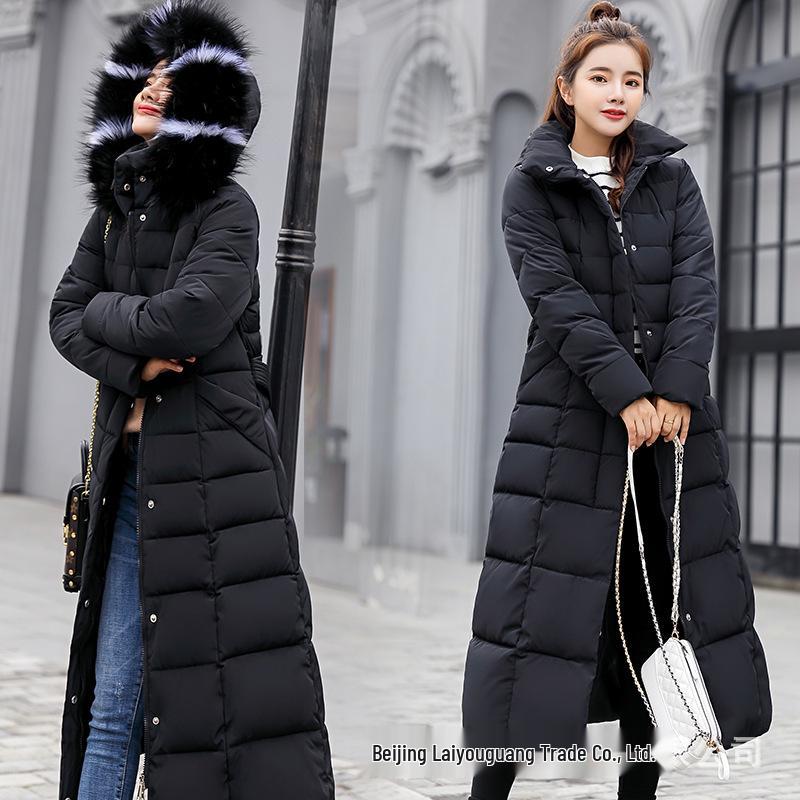 Women's Long Slim Winter Coat with Large Fur Collar