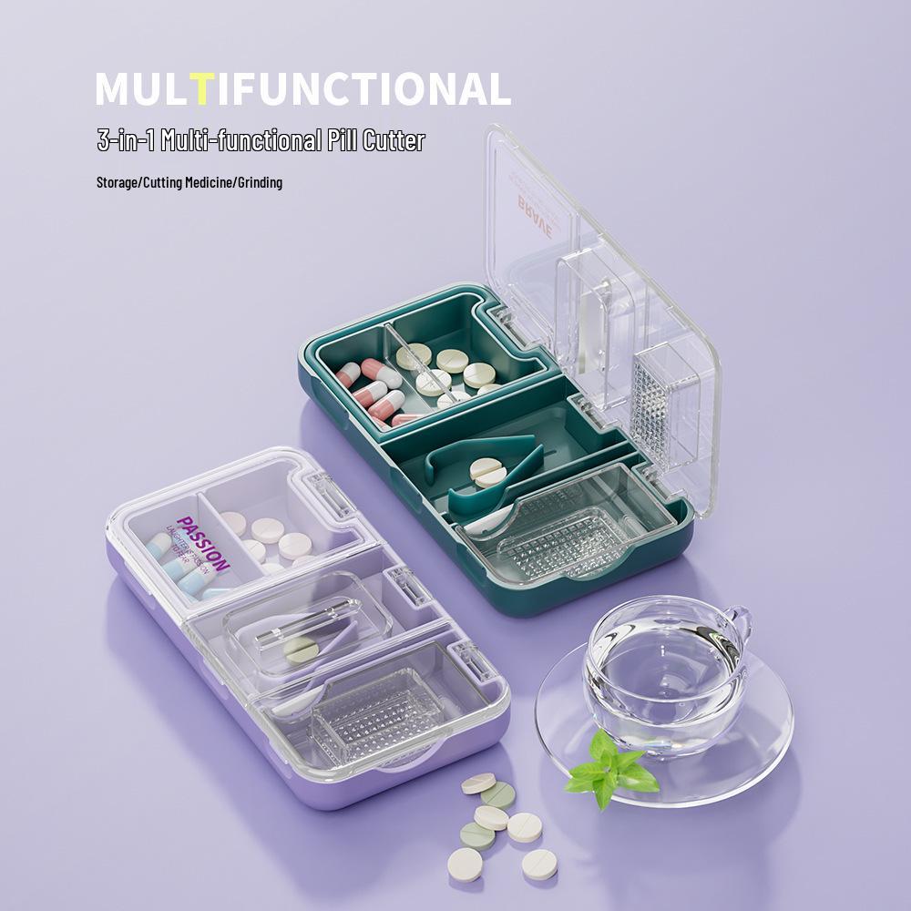 Portable Pill Organizer with Tablet Cutter and Grinder
