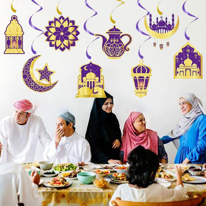 Eid Mubarak Banderoll Guld Spiral Eid Hänge Girlang Ramadan Kareem Dekoration 2025 För Hem Islamisk Muslimsk Fest Dekorationer