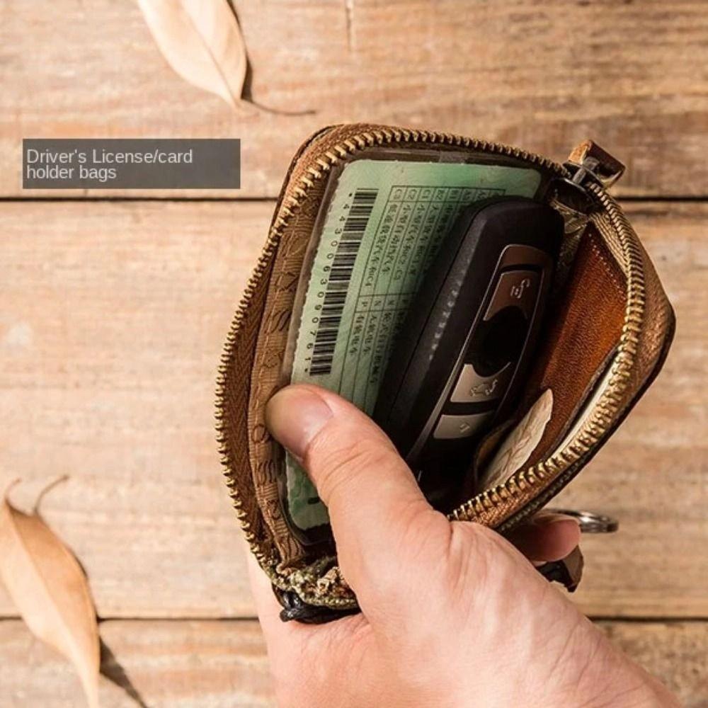 Vintage Car Key Bag Stitching Storage Card Bag Retro Women's Leather  Coin Purse  Coin