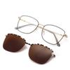 2 In-1 Glasses Anti Blue Light Glasses with 1Pc Magnetic Polarized Clip-On Sunglasses Lenses Trendy Metal Frame Cat Eye Eyewear