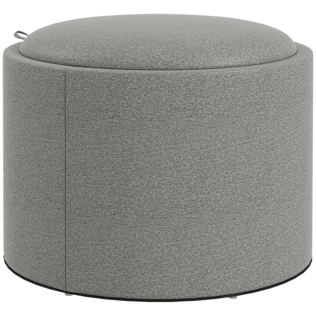 Stool Upholstered Stool, Linen, Hidden Storage, Reversible Lid, 56cm x 56 cm x 42 cm, Gray + Natural