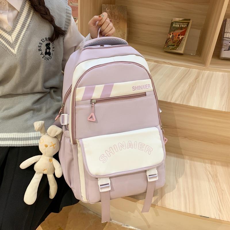 Men's Splicing Backpack Middle School Student Schoolbag Women's Large Capacity Campus Backpack
