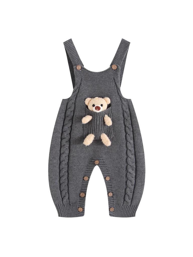 Unisex bawełniane śpioszki z dzianiny z misiem dla noworodka na wiosnę i jesień - Super uroczy design