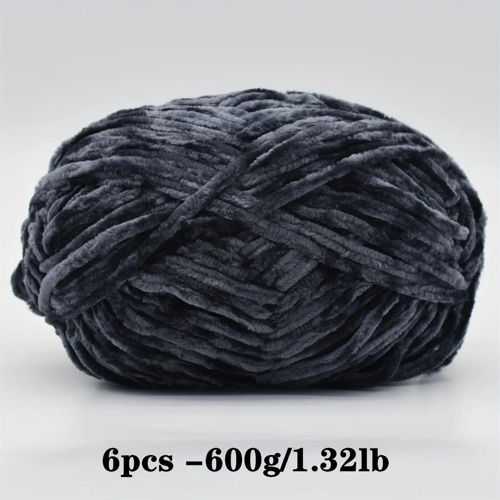 6-Pack Soft Chenille Velvet Yarn, 100g Each, 100% Polyester, Assorted Colors, for Crocheting Sweaters, Coats and DIY Crafts