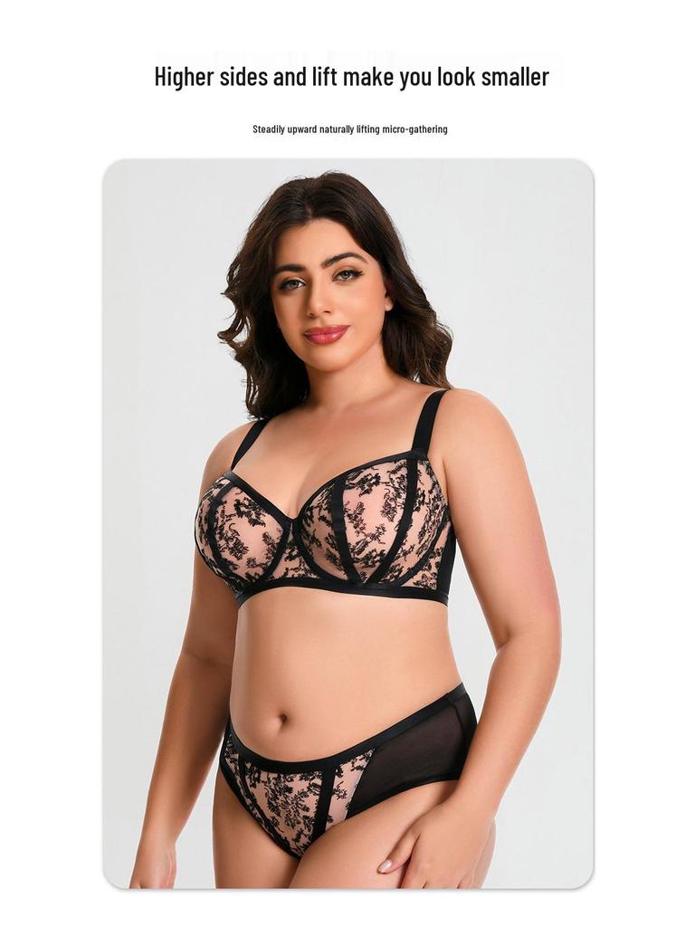 European & American Plus Size Mesh Lingerie Set: Anti-Sagging, Large Cup for Women